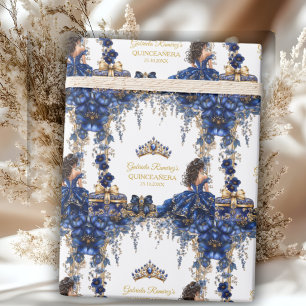 Kunglig blå gyllene tiara blomster Quinceañera Presentpapper