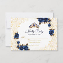 Kunglig blå gyllene tiara blomsterros Quinceañera