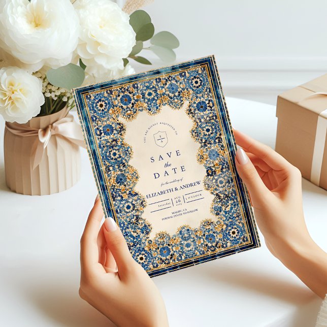 Kunglig Blå Islamisk Bröllop Spara Datumet (Skapare uppladdad)