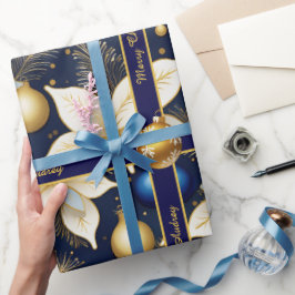 Kunglig blå julinpackningspapper med text presentpapper