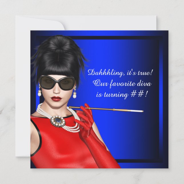 Kunglig blå Klassy Diva Födelsedagsfest Inbjudningar (Framsida)