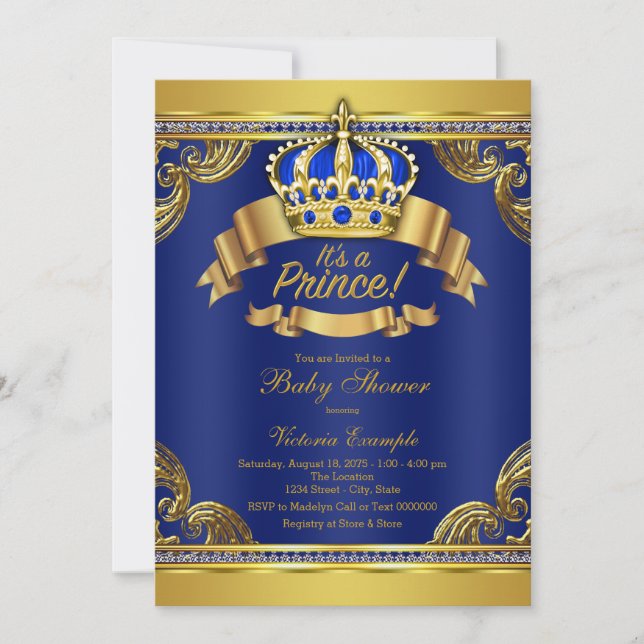 Kunglig blå krona prins baby shower inbjudningar (Framsida)