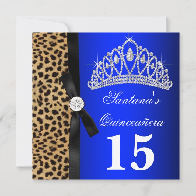 Kunglig blå leopard Quinceanera-inbjudningar Inbjudningar (Framsida)
