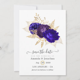 Kunglig Blå, Lila och Guld Blommig Bröllop Spara Datumet