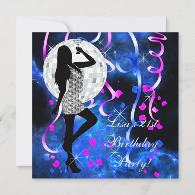 Kunglig Blå Ljusrosa 21-års födelseljusfest Inbjudningar (Framsida)