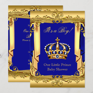 Kunglig blå marin guld krona baby shower inbjudningar