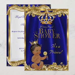 Kunglig blå marin guld prins baby shower etnisk inbjudningar
