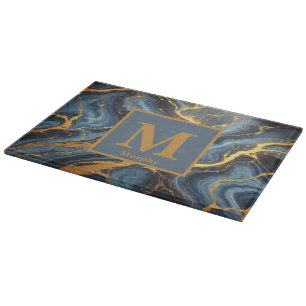 Kunglig blå marmor med gyllene ådror monogram
