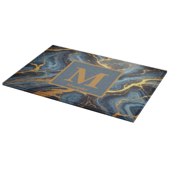 Kunglig blå marmor med gyllene ådror monogram (Hörn)