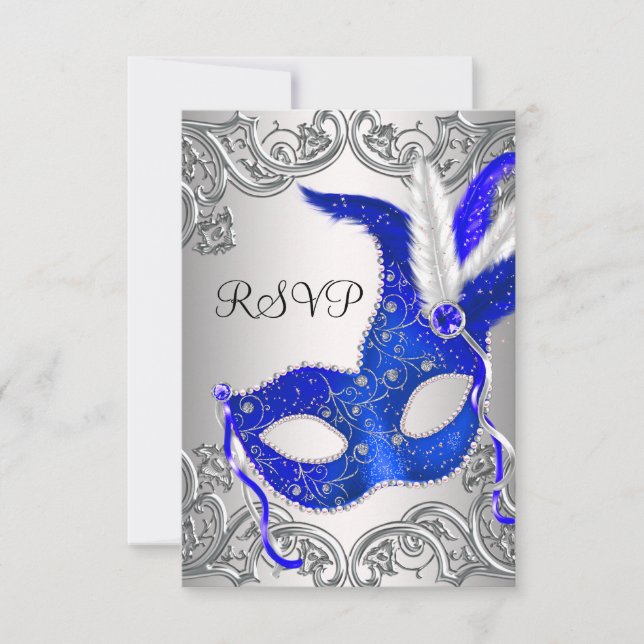 Kunglig blå maskeradfest RSVP OSA Kort (Framsida)