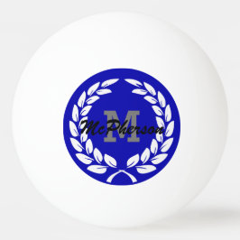 Kunglig blå med lagerkrans och monogram/namn pingisboll