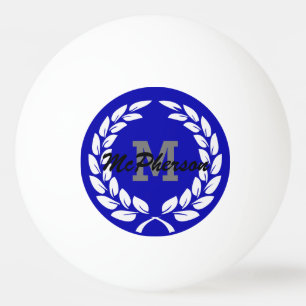 Kunglig blå med lagerkrans och monogram/namn pingisboll