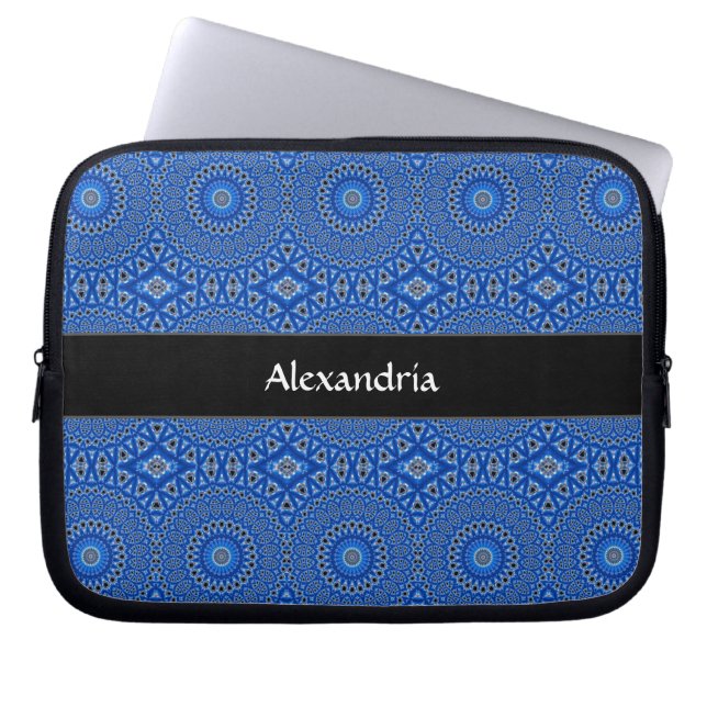 Kunglig blå monogramm mönster för tropiskt tema laptop fodral (Framsidan)