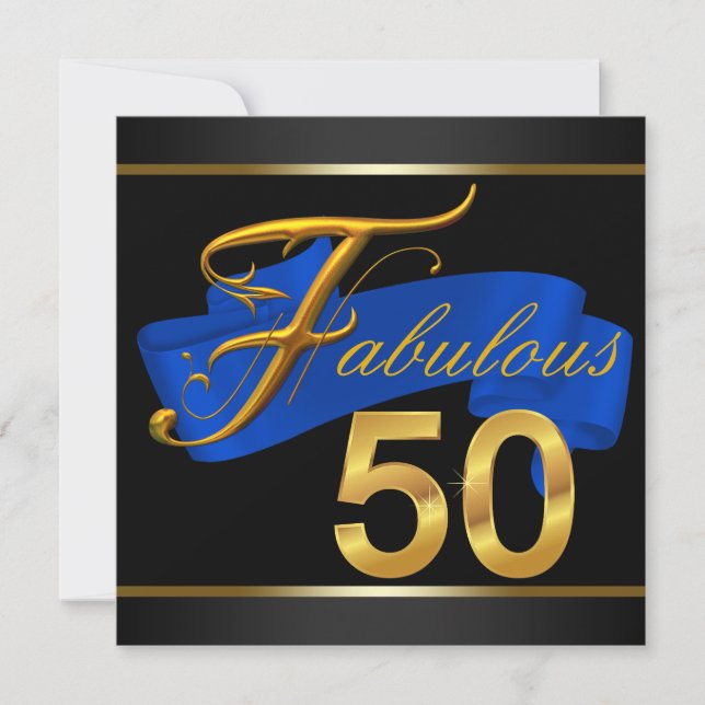 Kunglig blå och gul fantastisk 50-årsfest inbjudningar (Framsida)