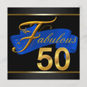 Kunglig blå och gul fantastisk 50-årsfest inbjudningar