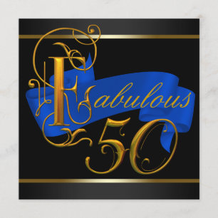 Kunglig blå och gul fantastisk 50-årsfest inbjudningar