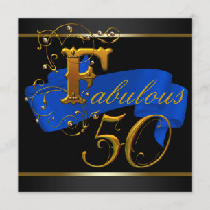 Kunglig blå och gul fantastisk 50-årsfest inbjudningar