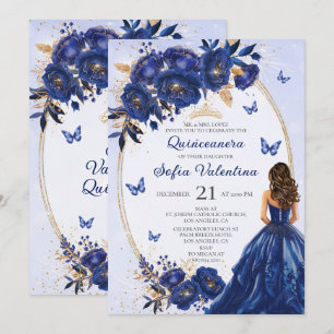 Kunglig blå och gul inbjudan till Quinceañera