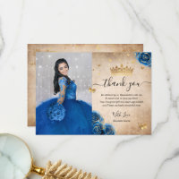 Kunglig blå och gul Quinceañera fotobild födelseda