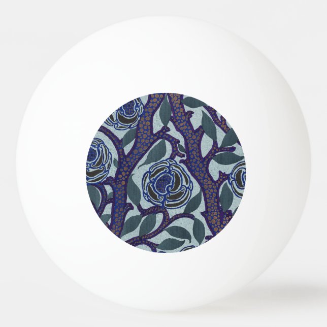 Kunglig blå och guld Art Deco ros blomsterdekorati Pingisboll (Framsidan)