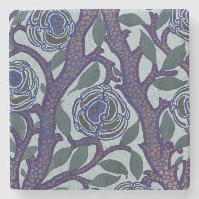 Kunglig blå och guld Art Deco ros blomsterdekorati Stenunderlägg (Framsidan)