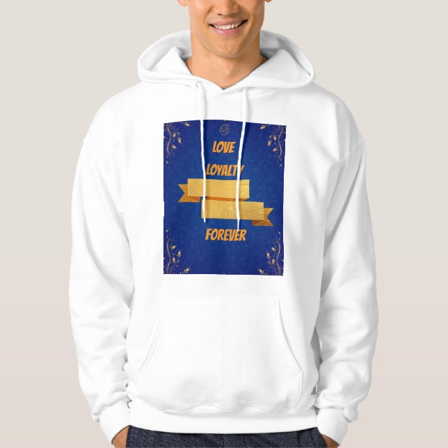 Kunglig blå och guld bröllod t-shirt design hoodie (Framsida)