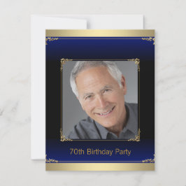 Kunglig blå och guld födelsedagsfest för män inbjudningar