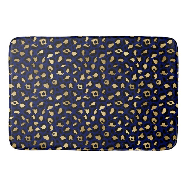 Kunglig blå och guld glamourös leopardfläckar tryc badrumsmatta (Framsidan)