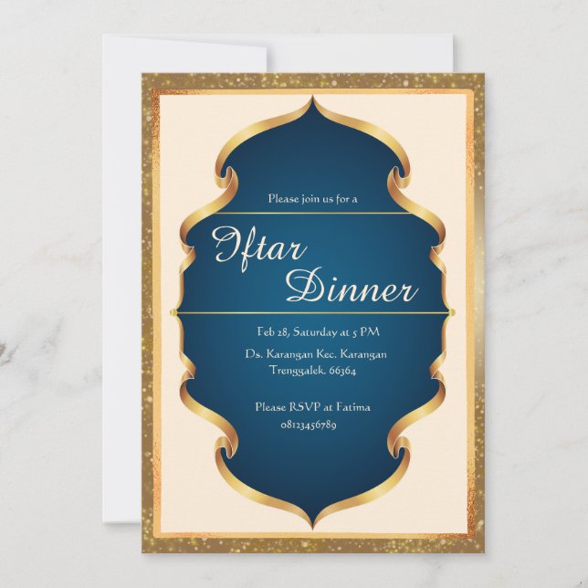 Kunglig blå och guld Iftar middagsinbjudan Inbjudningar (Framsida)