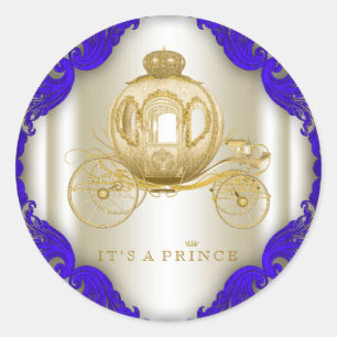 Kunglig blå och guld prins baby shower runt klistermärke