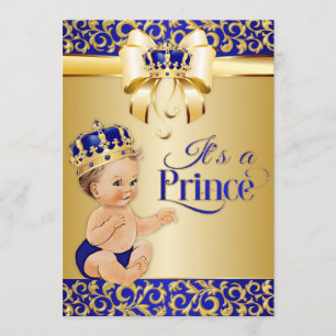 Kunglig blå och guld Prins Bebis Shower Krona Inbjudningar