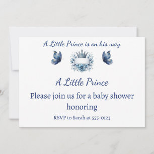 Kunglig blå och guld prins krona pojke baby shower inbjudningar