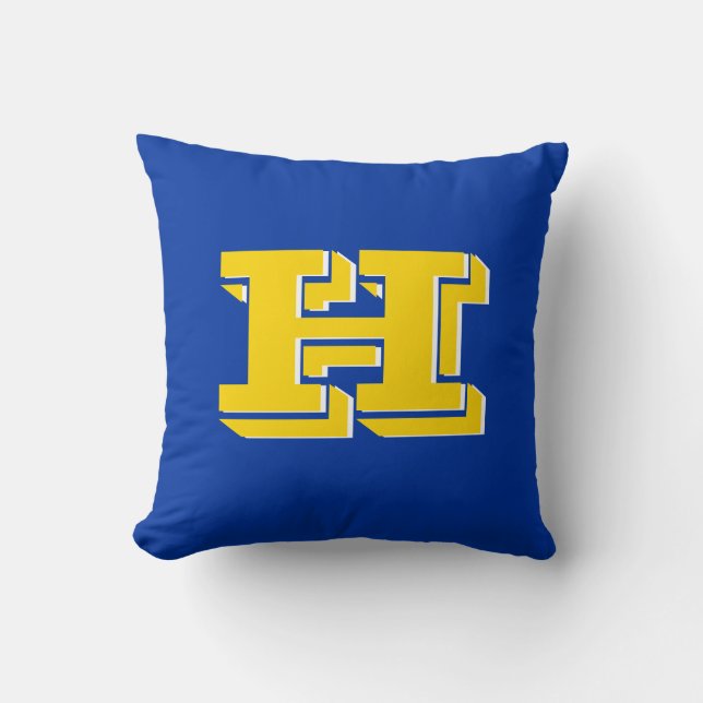 Kunglig blå och guld Team Pride Monogram Kudde (Framsida)