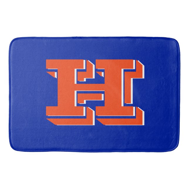 Kunglig blå och orange kollegiala färgmonogram badrumsmatta (Framsidan)
