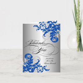 Kunglig blå och silver blomstrande bröllop tack kort