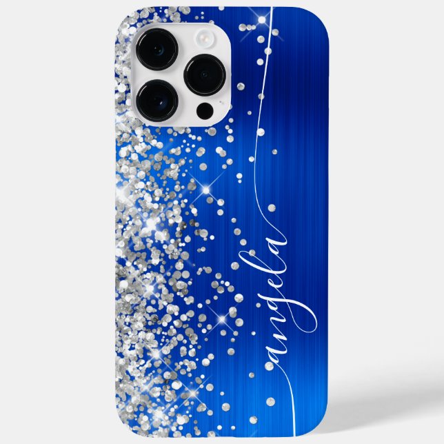 Kunglig blå och silver glitter glam signatur (Baksida)