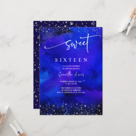 Kunglig blå och silver Sweet 16-dekorationer Inbjudningar