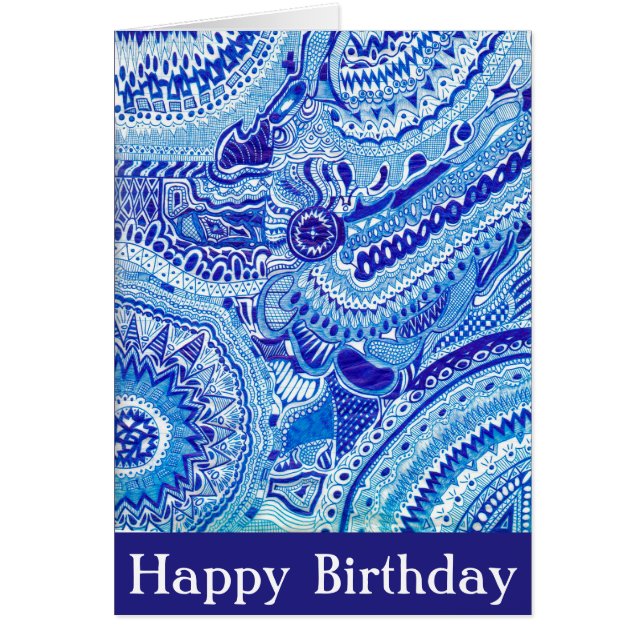Kunglig blå och vit Ming-stil födelsedag Hälsningskort (Framsidan)