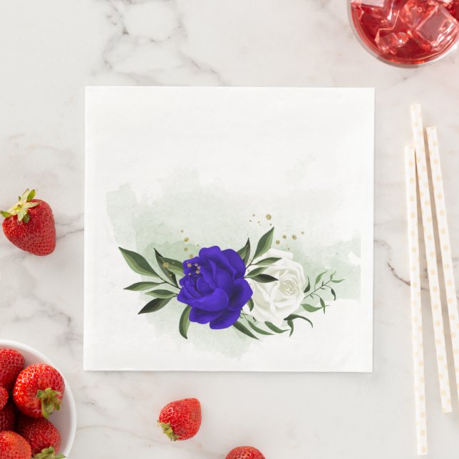 kunglig blå och vita blommor grönska pappersservett (Insitu)