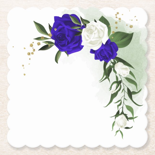 kunglig blå och vita blommor grönska underlägg papper (Framsida)