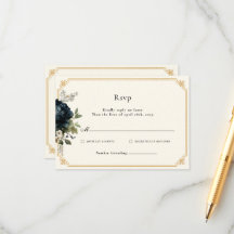 Kunglig Blå Peony Bröllop med Guld Ram RSVP
