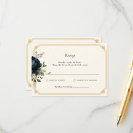 Kunglig Blå Peony Bröllop med Guld Ram RSVP Tilläggskort