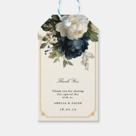 Kunglig blå Peony-bröllop med guldram Presentetikett