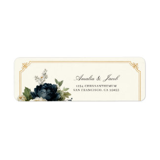 Kunglig Blå Peony-Hochzeit mit Guldram Adresse Returadress Etikett