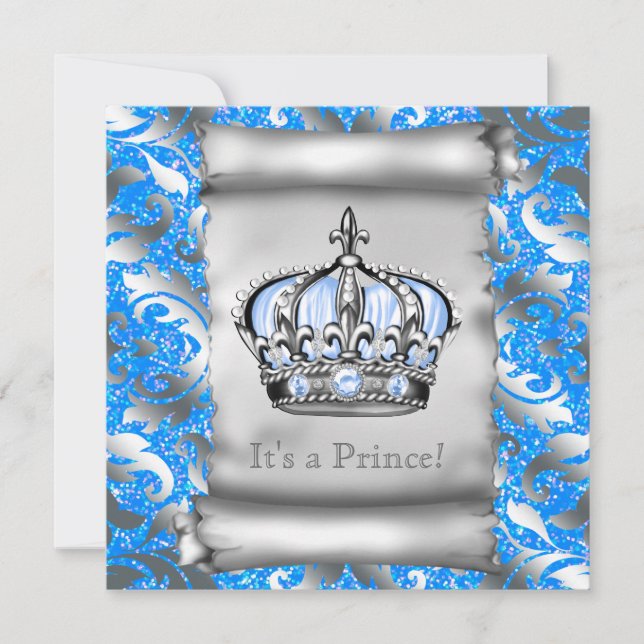Kunglig blå prins baby shower inbjudningar (Framsida)