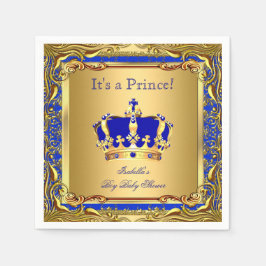 Kunglig blå prins guld krona baby shower pojke pappersservett