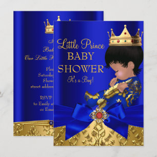 Kunglig blå prins pojke baby shower afrikansk amer inbjudningar