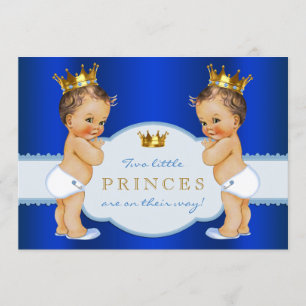 Kunglig blå prins tvilling pojke baby shower inbjudningar