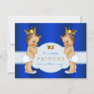 Kunglig blå prins tvilling pojke baby shower inbjudningar