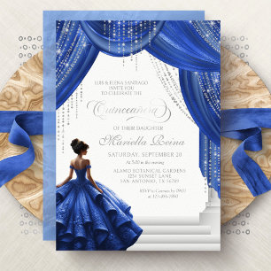 Kunglig blå prinsessklänning Elegant Quinceanera Inbjudningar